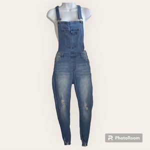 Papaya Denim Stone Wash Distressed Overall